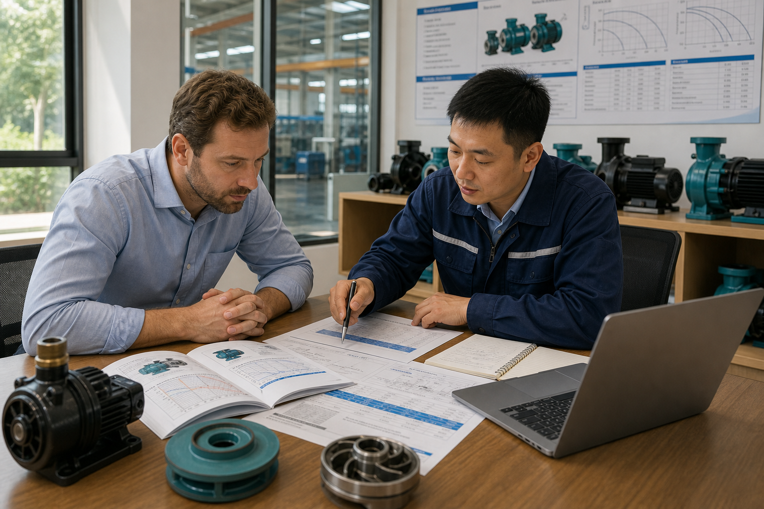 Buyer requirement discussion with pump catalog and project details
