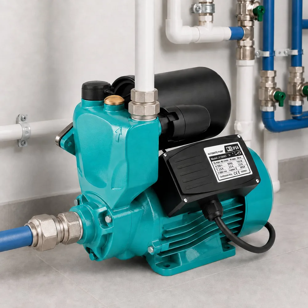 Automatic booster pump with pressure tank for household water pressure