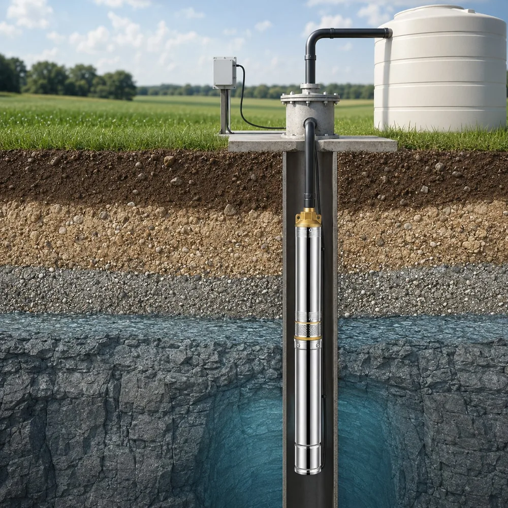 Deep well submersible pump for boreholes and groundwater lifting