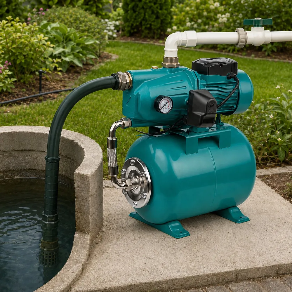 Self priming jet pump for wells and household water supply