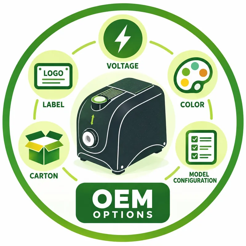 OEM options: voltage, label, color, carton, model